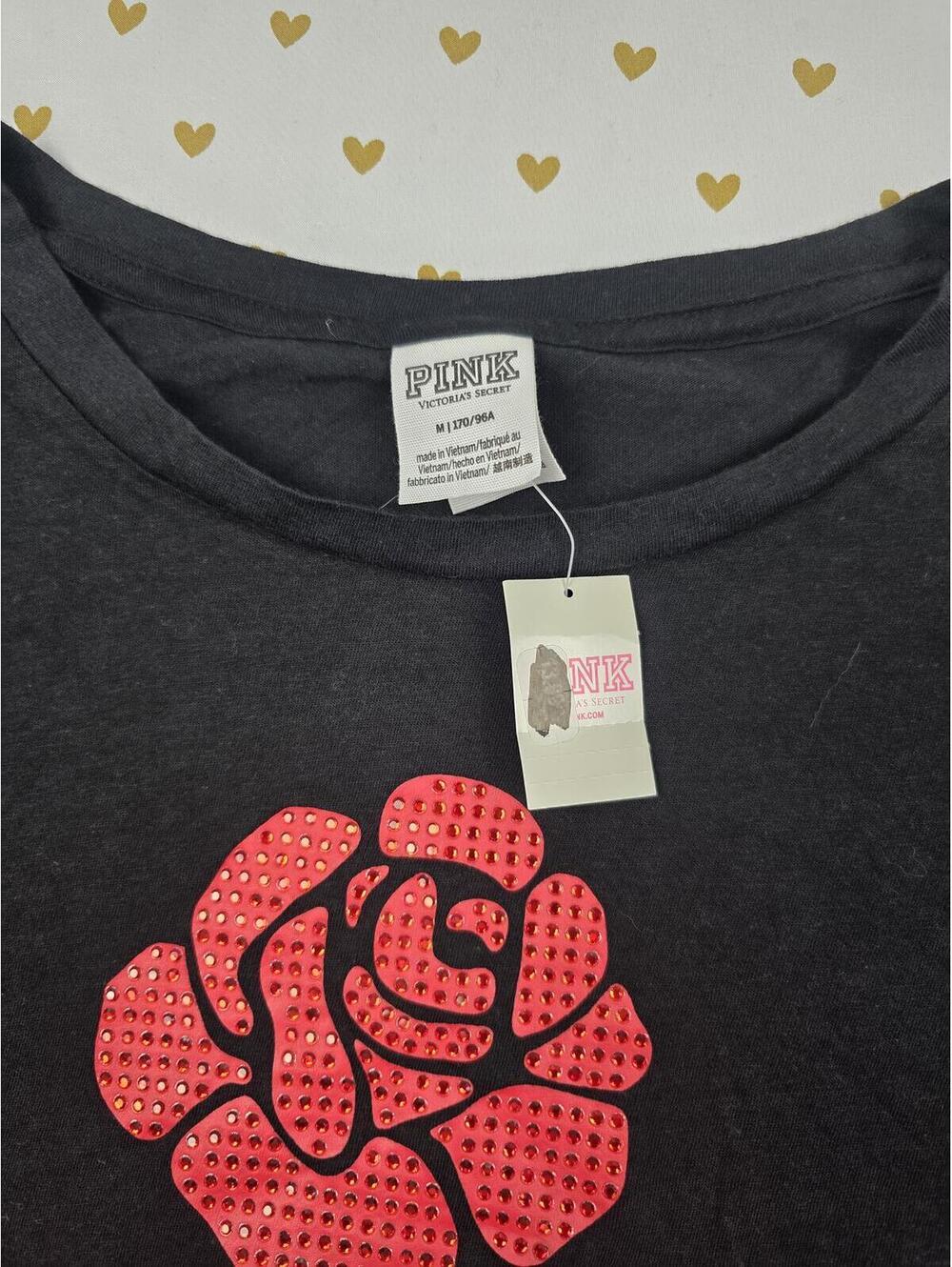 Victorias Secret PINK NEW Floral Rose Rhinestone Cropped Boxy Tee Shirt MEDIUM - Picture 4 of 5